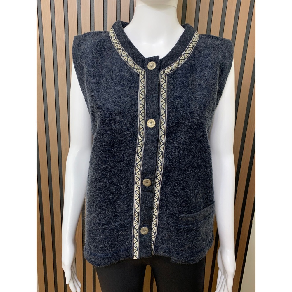 High Sierra Sport Wildwood Mohair Loop Knit Vest Navy Blue Vintage Classic